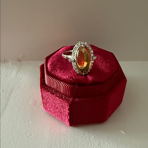 Fire Opal Halo Cocktail Ring. Platinum, size 7 - Picture 6 of 7